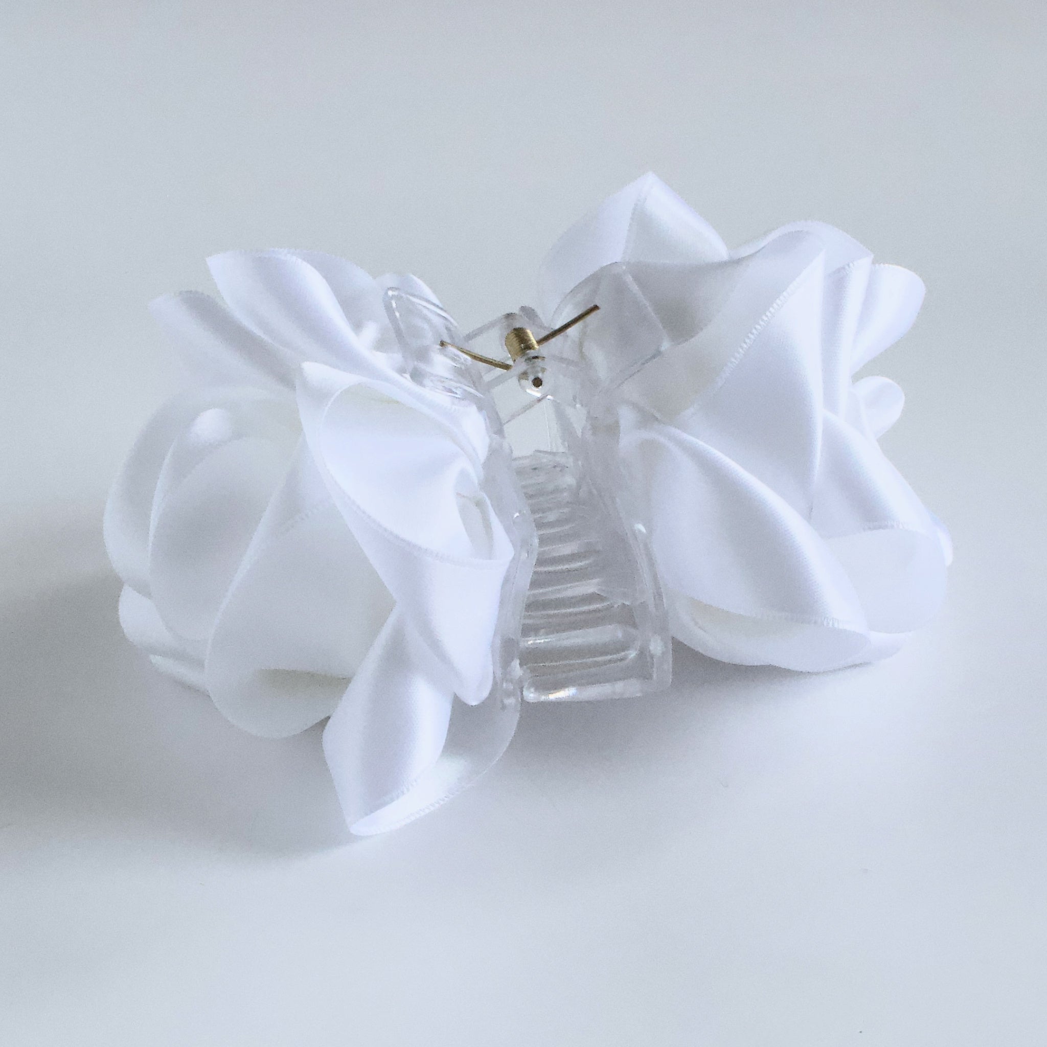 White Satin Flower Claw Clip