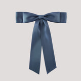 Grace satin hair bow in slate blue