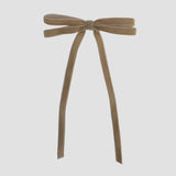 Taupe beige Olivia velvet hair bow for women with long tails on white background