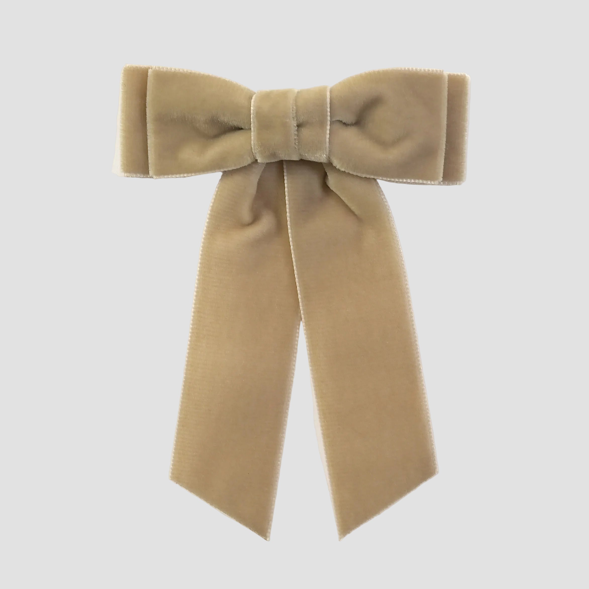 Taupe beige velvet Mia bow on a white background