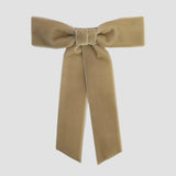Taupe Zoe petite velvet hair bow on a white background.