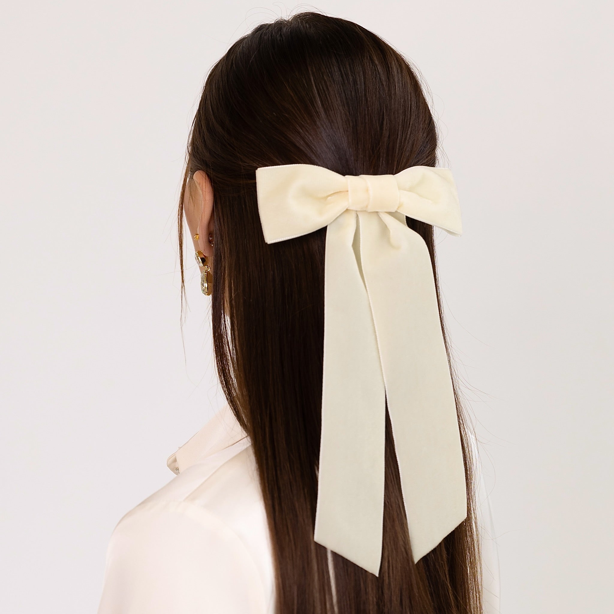 ivory womens velvet hair bow long tails half up hairstyle