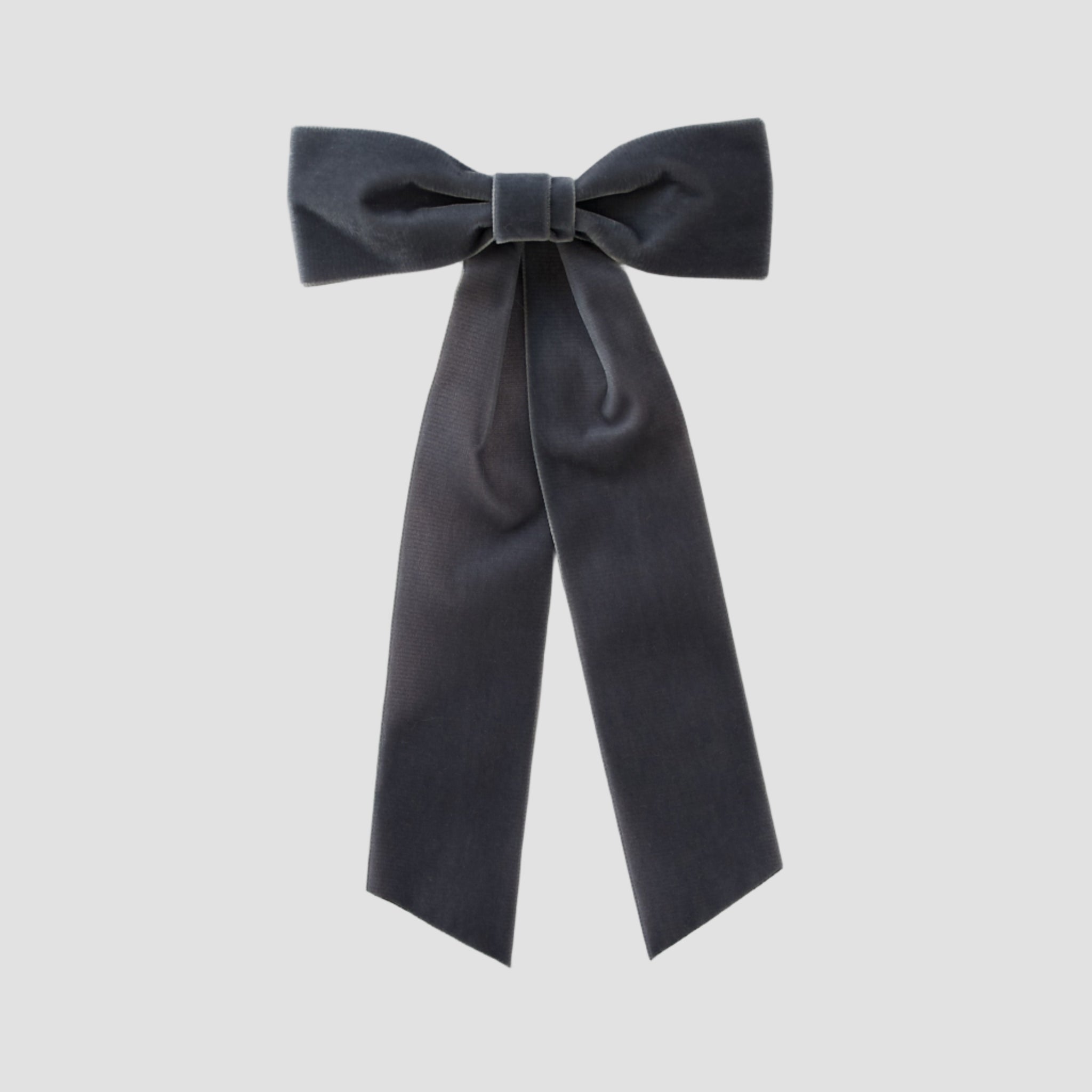 Zoe velvet hair bow in pewter grey.